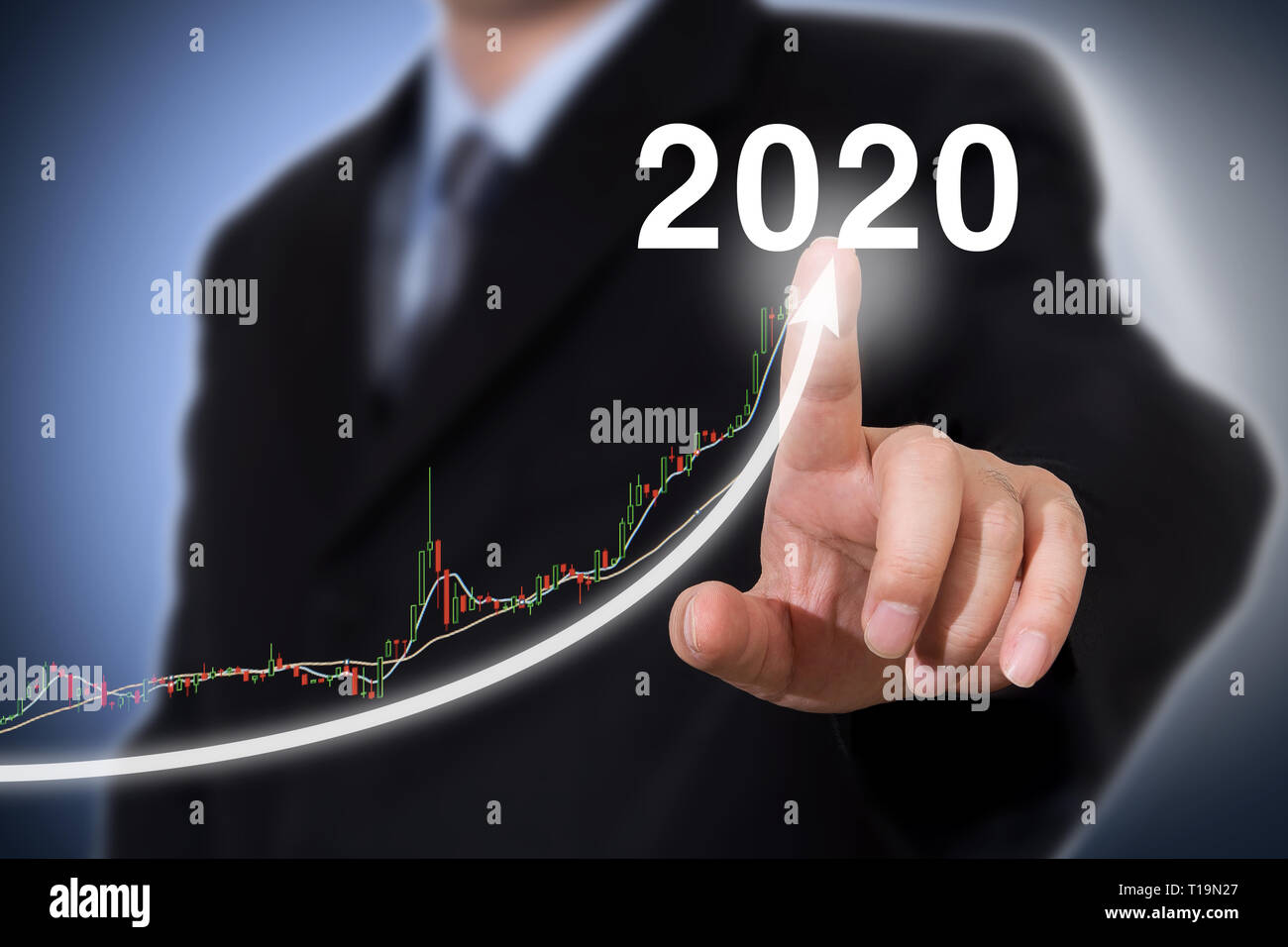 Sviluppo e crescita anno 2020 concept. Imprenditore anno nuovo concetto. Foto Stock