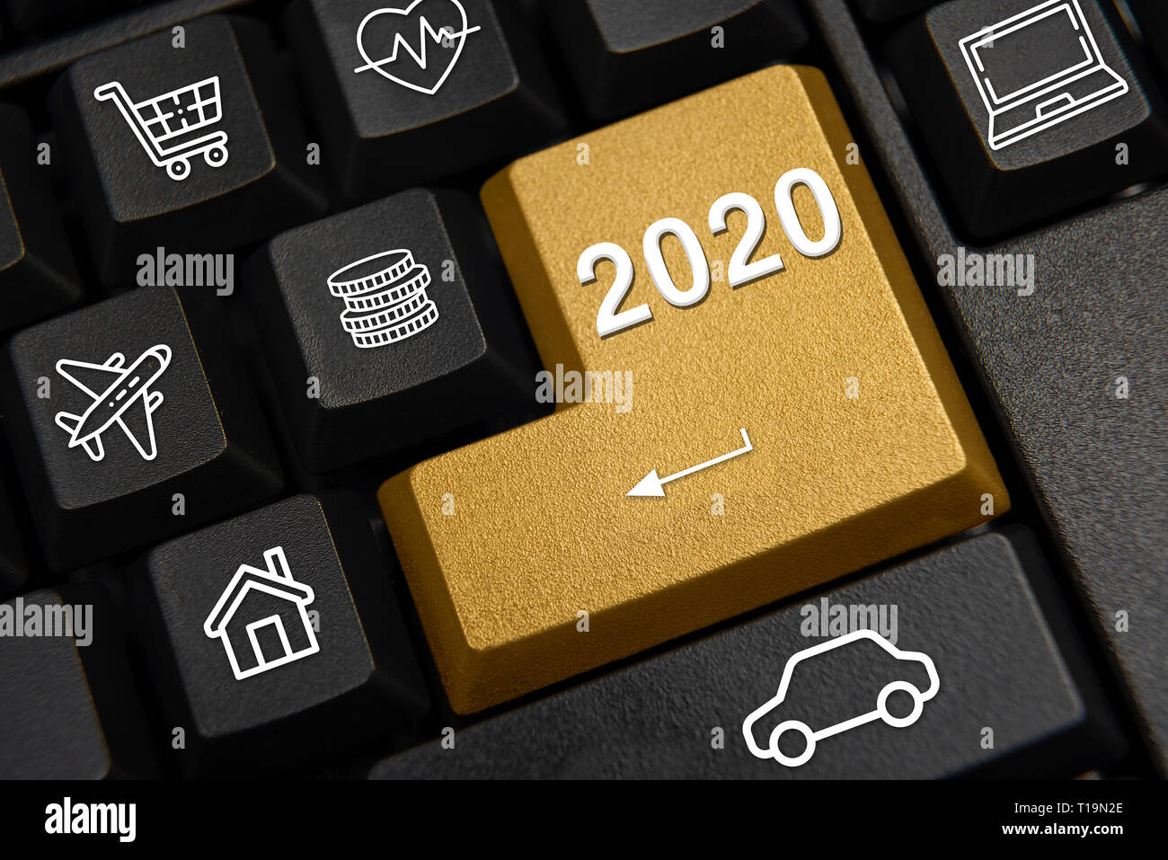 La tastiera del computer e 2020 per l'anno nuovo concetto di desiderio. Foto Stock