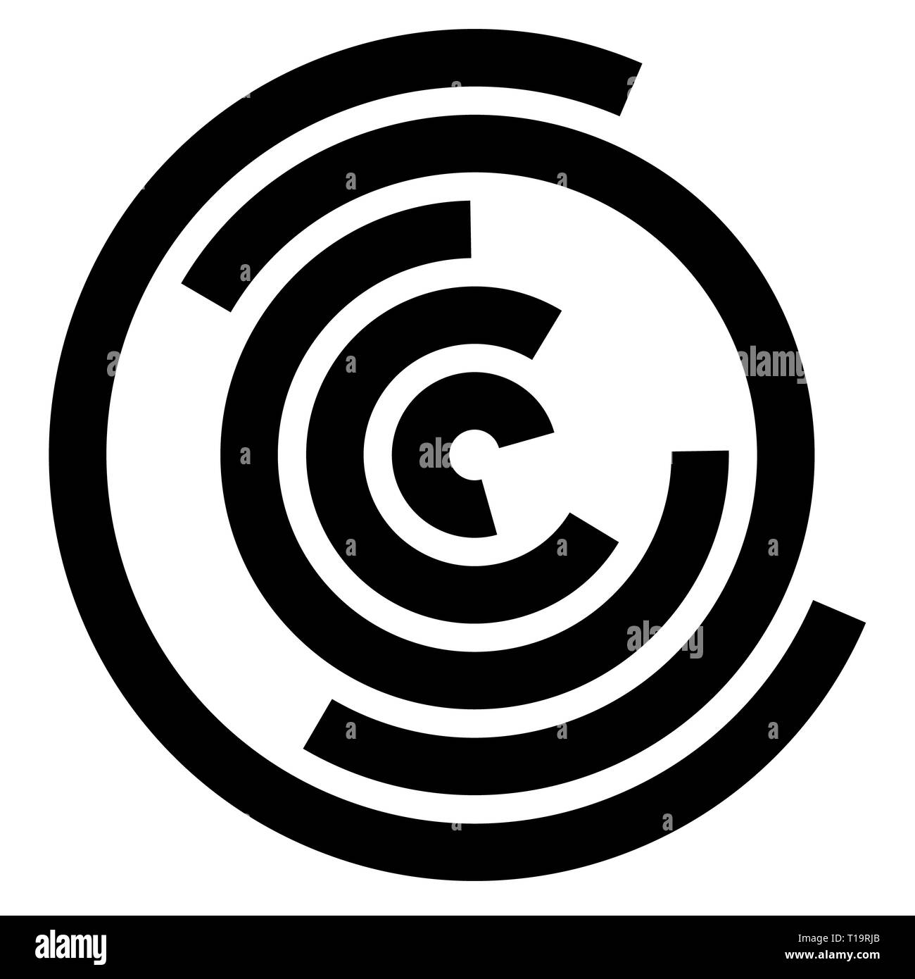 Segmenti concentrici di cerchi, linee casuale seguendo un percorso circolare. Foto Stock