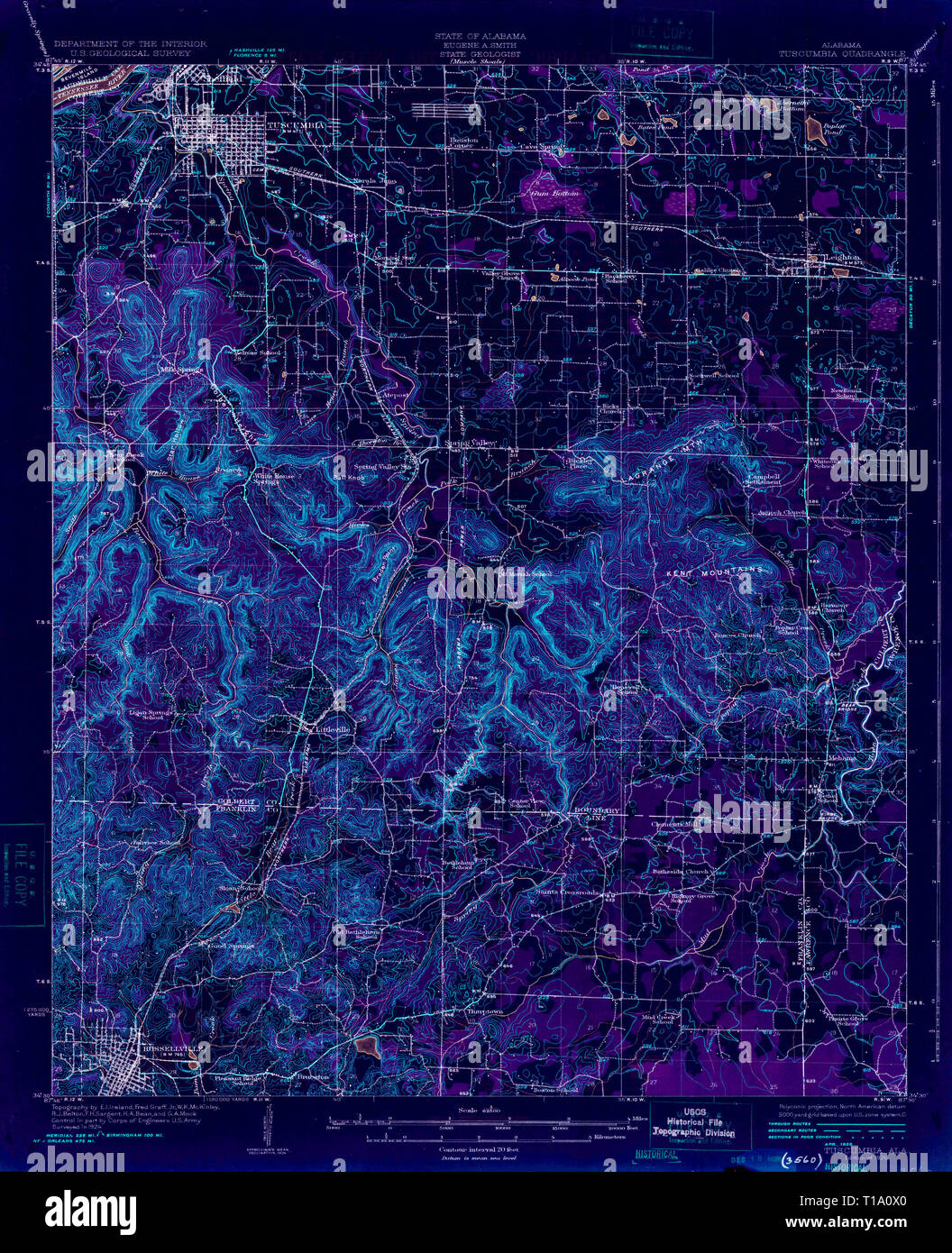 USGS TOPO Map Alabama AL Tuscumbia 305721 1926 62500 invertiti Foto Stock