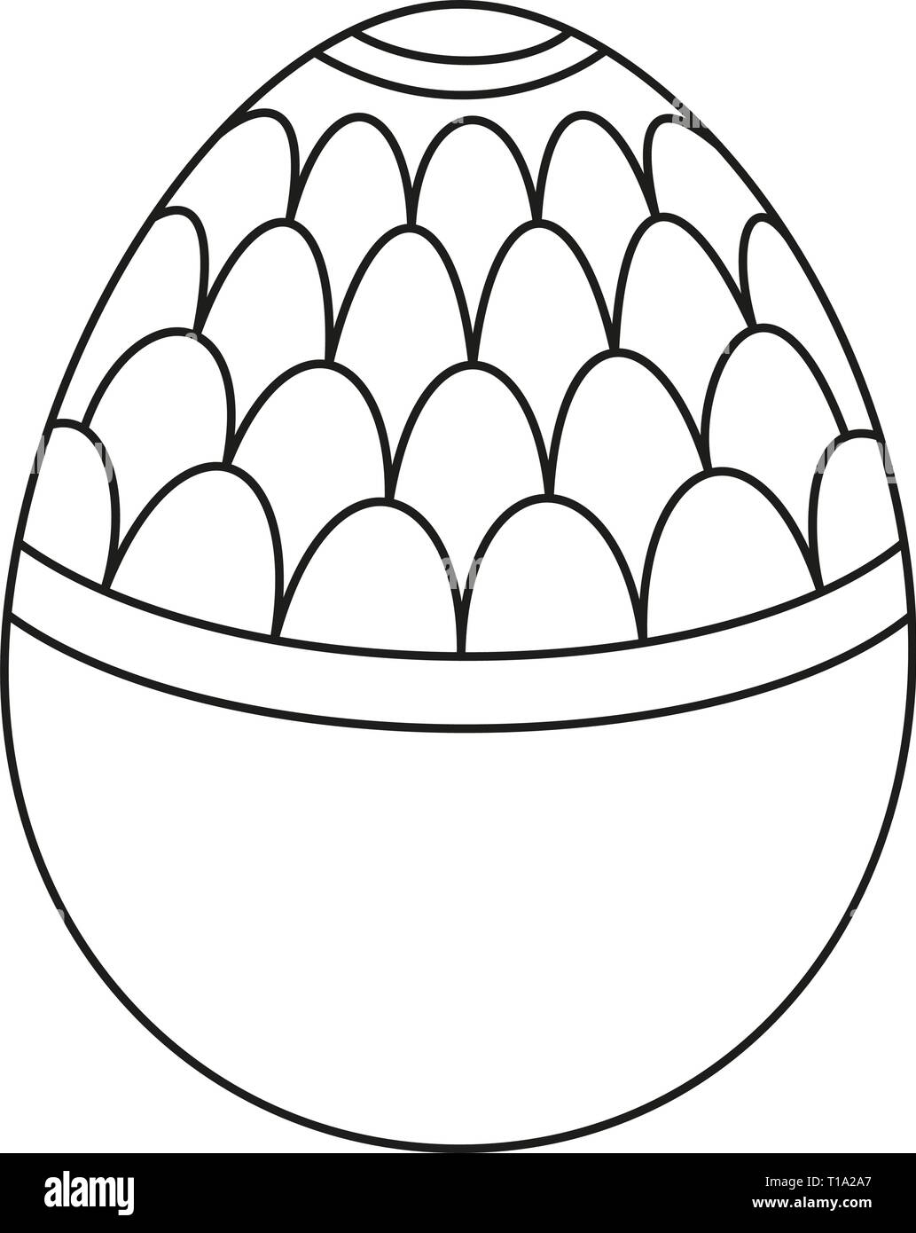 Line art in bianco e nero uovo di pasqua con il pattern Illustrazione Vettoriale