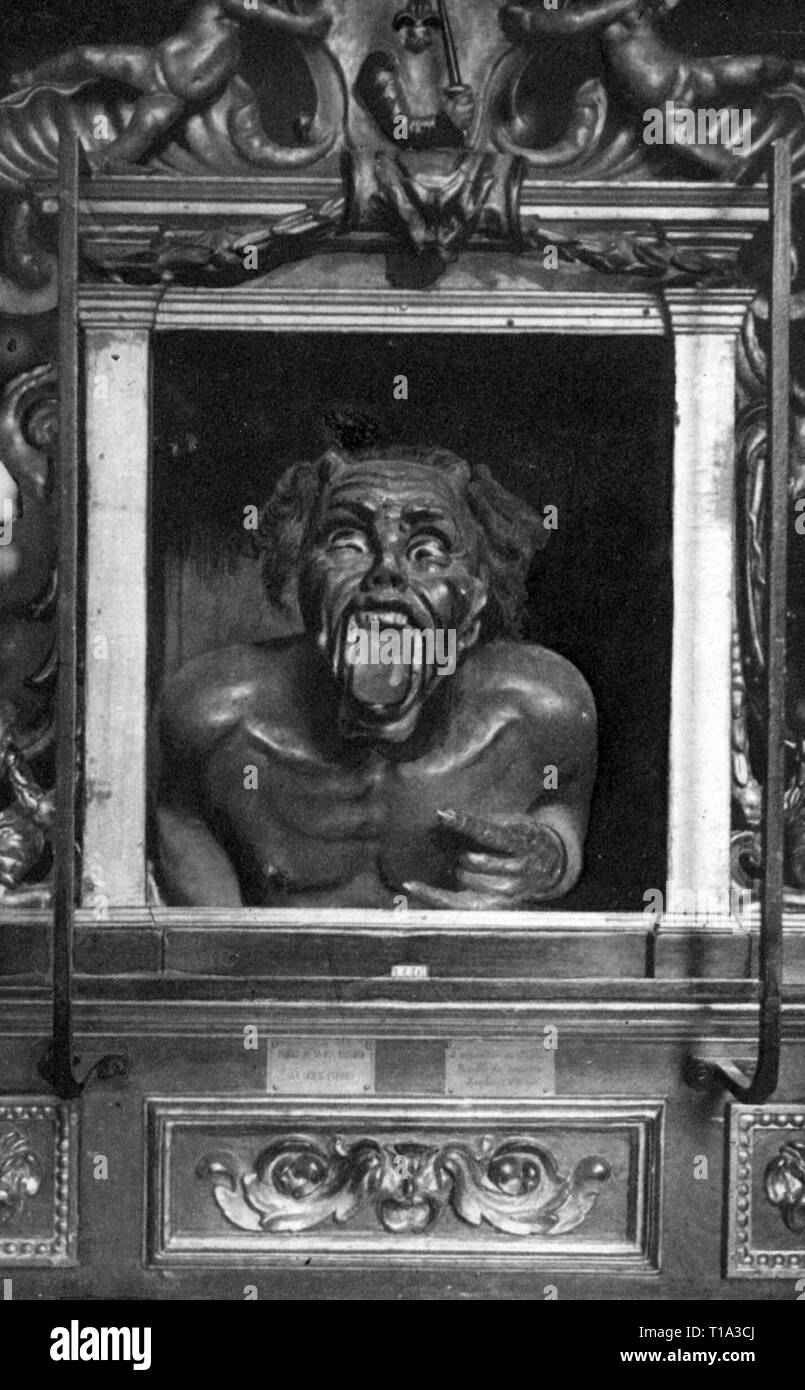 La religione, Angelo e diavolo, apparizione del diavolo, scultura, Napoli, secolo XVII, il Musee National du Moyen Age, Cluny, Additional-Rights-Clearance-Info-Not-Available Foto Stock