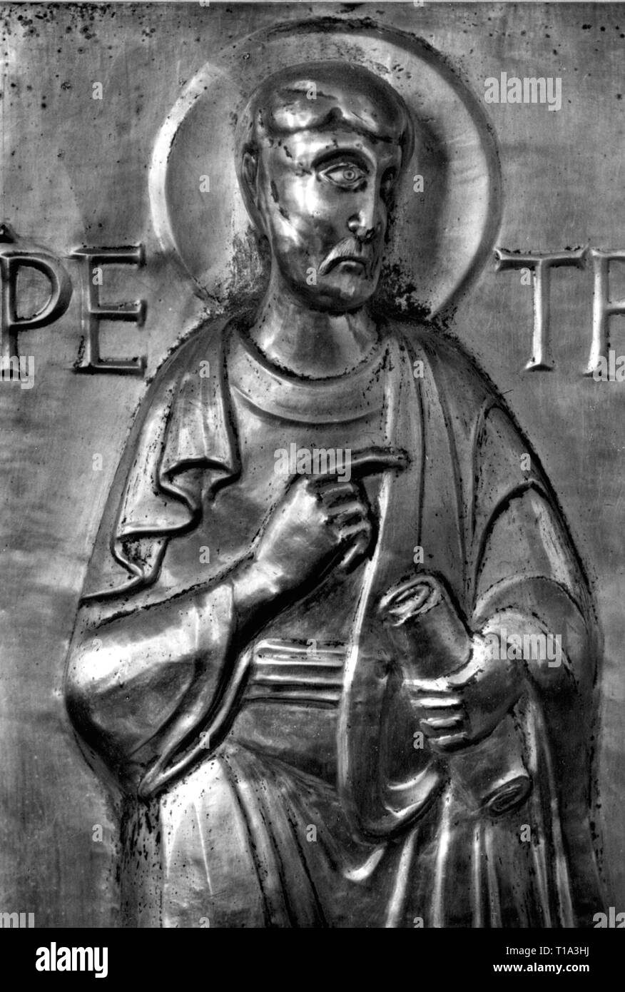 La religione, il cristianesimo, san Pietro, rilievo, paliotto dell'altare maggiore, 1130, San Nicola chiesa collegiata, Monastero di Comburg, Additional-Rights-Clearance-Info-Not-Available Foto Stock