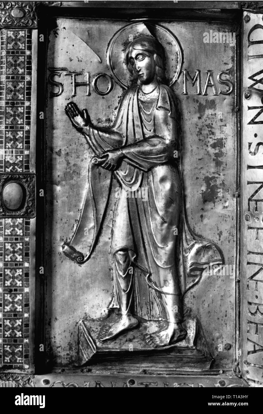 La religione, il cristianesimo, Saint Thomas, rilievo, paliotto dell'altare maggiore, 1130, San Nicola chiesa collegiata, Monastero di Comburg, Additional-Rights-Clearance-Info-Not-Available Foto Stock