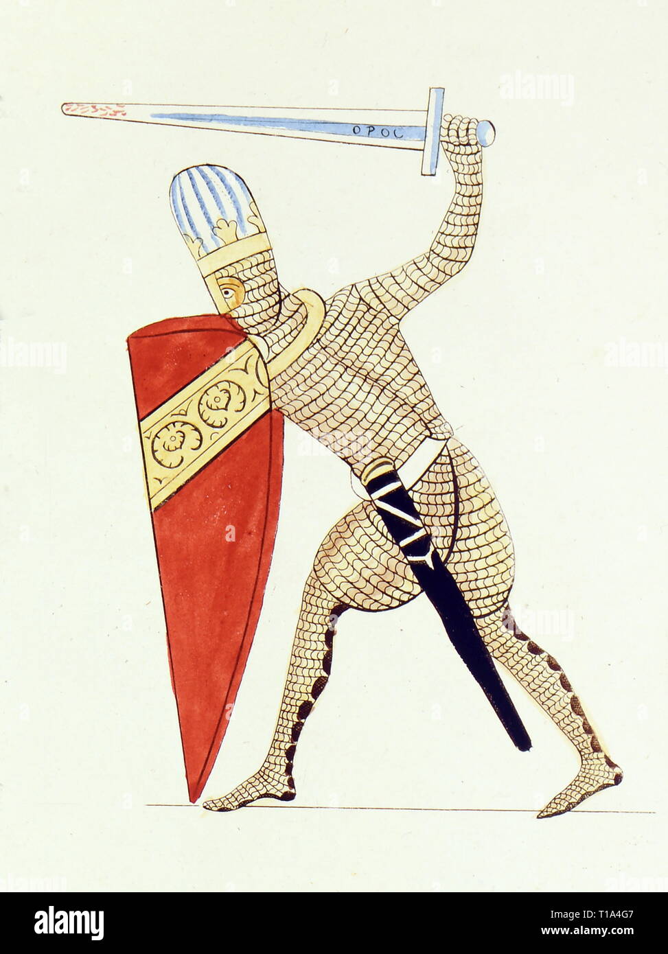 La religione, scena biblica, dettaglio dalla parabola del male viticoltore, colorato di incisione su rame di Christian Moritz Engelhardt, 1818, dettaglio, basato sulla miniatura, Hortus deliciarum il Herrad di Landsberg, circa 1180, Museo Nazionale Bavarese, Monaco di Baviera, artista del diritto d'autore non deve essere cancellata Foto Stock