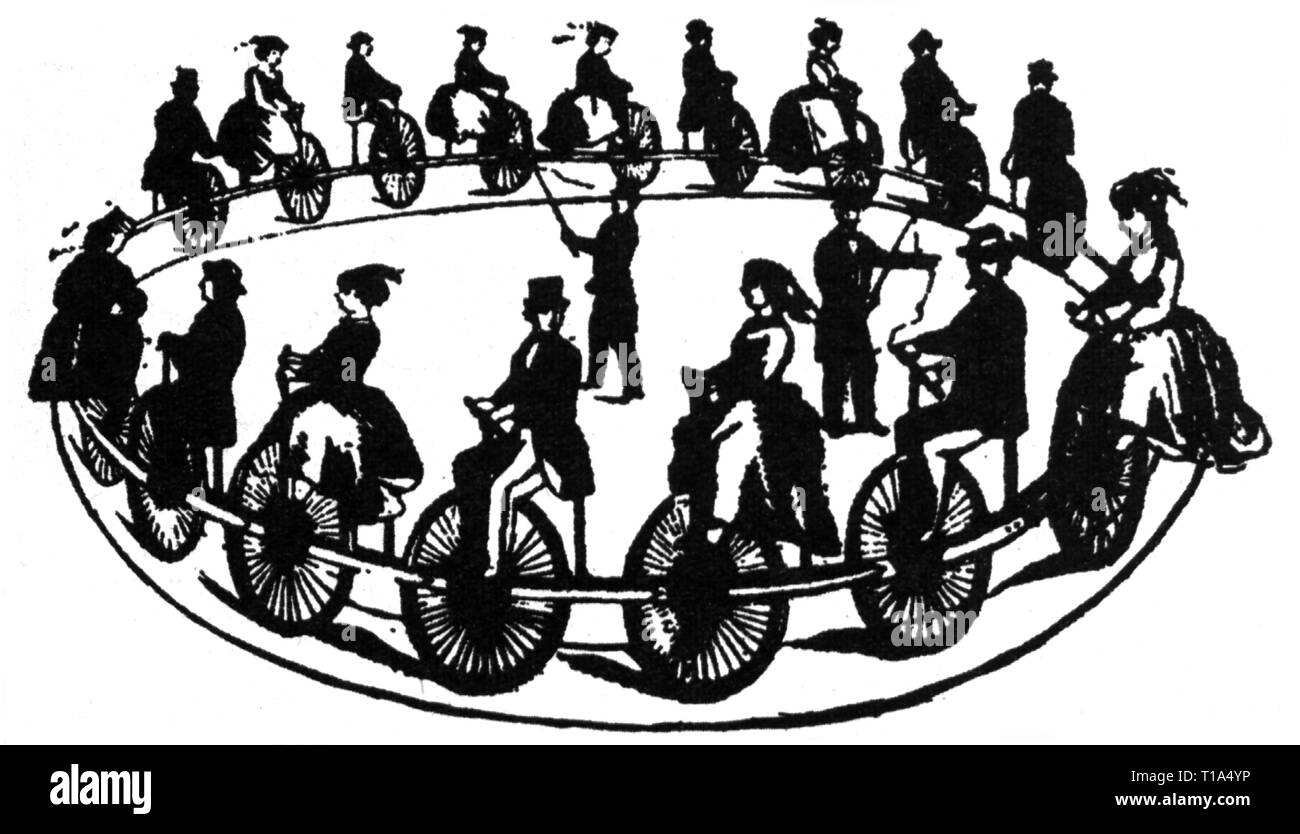 Trasporti / trasporto di biciclette, prima Berlino scuola di ciclismo, silhouette, 1870, Additional-Rights-Clearance-Info-Not-Available Foto Stock