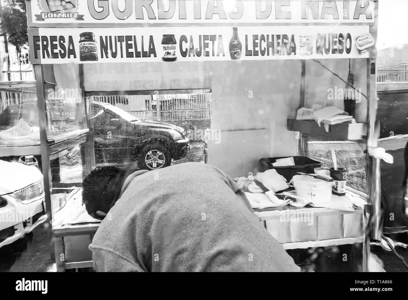 I produttori vendono i vari tipi di cibo, arte popolare e knock off presso il San Ysidro border crossing, attraversando negli Stati Uniti dal Messico. Foto Stock
