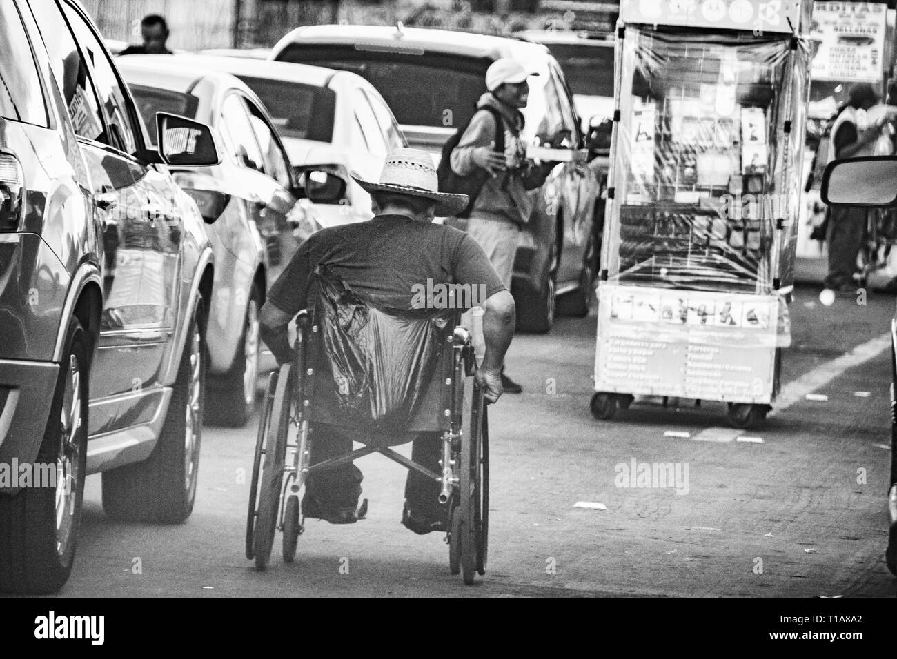 I produttori vendono i vari tipi di cibo, arte popolare e knock off presso il San Ysidro border crossing, attraversando negli Stati Uniti dal Messico. Foto Stock