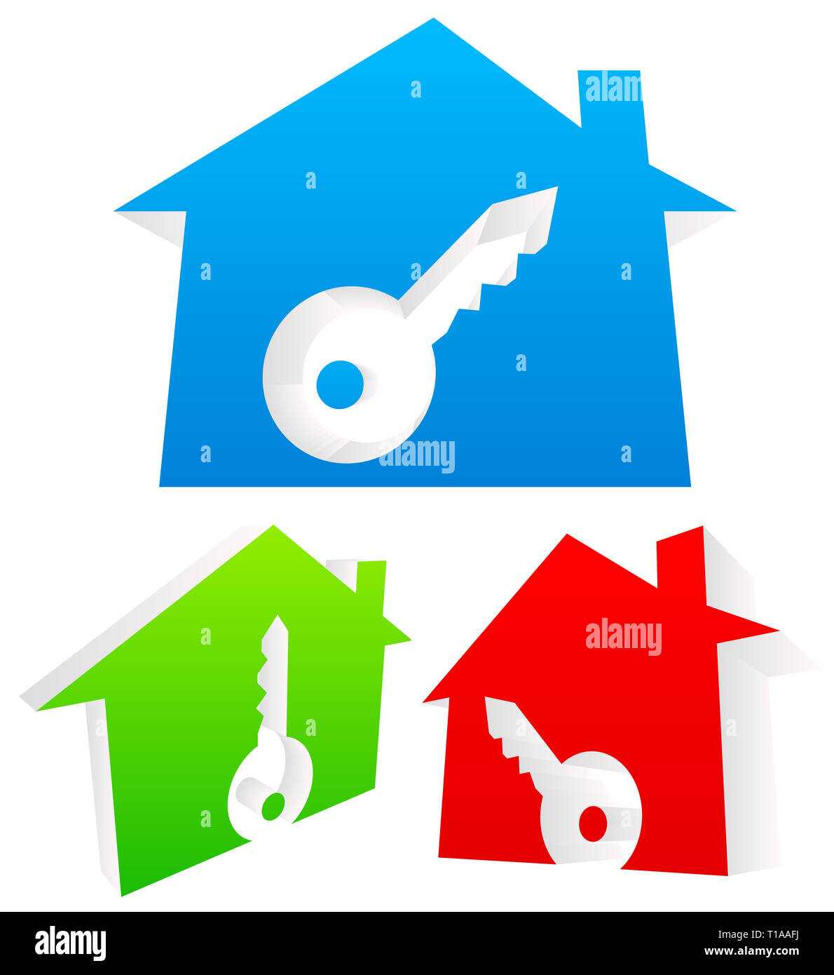 Eps 10 illustrazione vettoriale di 3d case con la tecnica keyhole. Real estate, la sicurezza domestica, serratura, nuovi concetti di casa. Foto Stock
