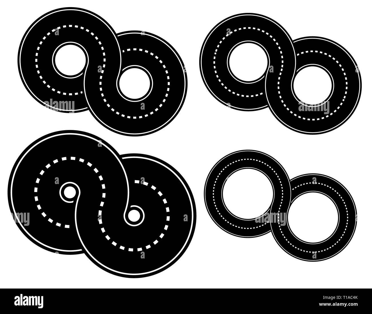 Eps 10 illustrazione vettoriale di 8 sagomata strade - Thiner e versioni più spesse Foto Stock