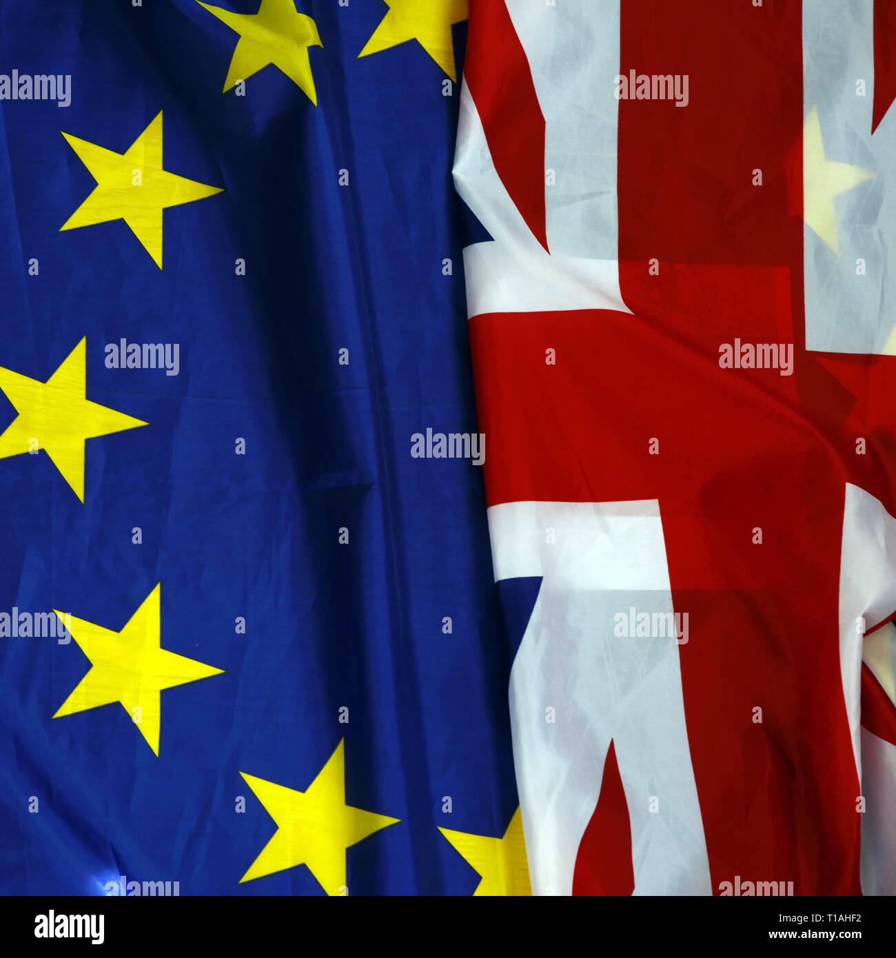 Regno Unito e Unione europea bandiere combinati Foto Stock