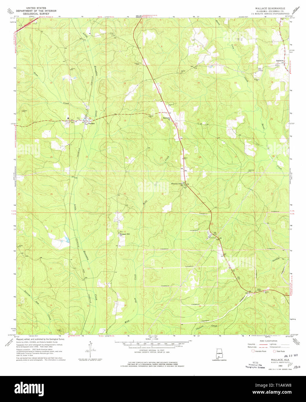 USGS TOPO Map Alabama AL Wallace 305319 1960 24000 Foto Stock