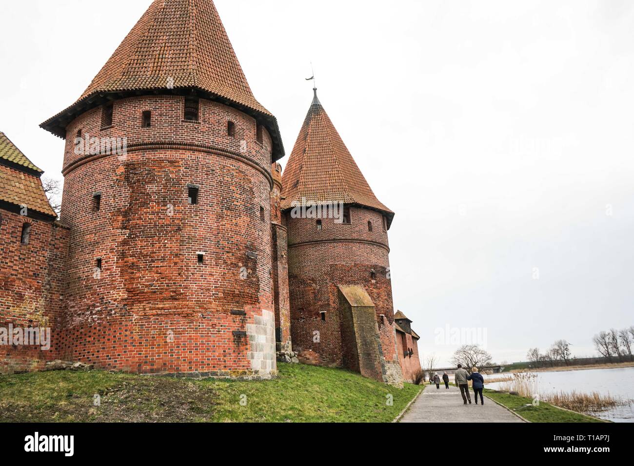 Malbork. 24 Mar, 2019. Foto scattata il 24 marzo 2019 mostra una vista del castello di Malbork in Malbork, a nord della Polonia. Il castello di Malbork è un 13esimo secolo castello teutonico e la Rocca si trova vicino alla città di Malbork, un sito patrimonio mondiale dell'UNESCO. Credito: Chen Xu/Xinhua/Alamy Live News Foto Stock