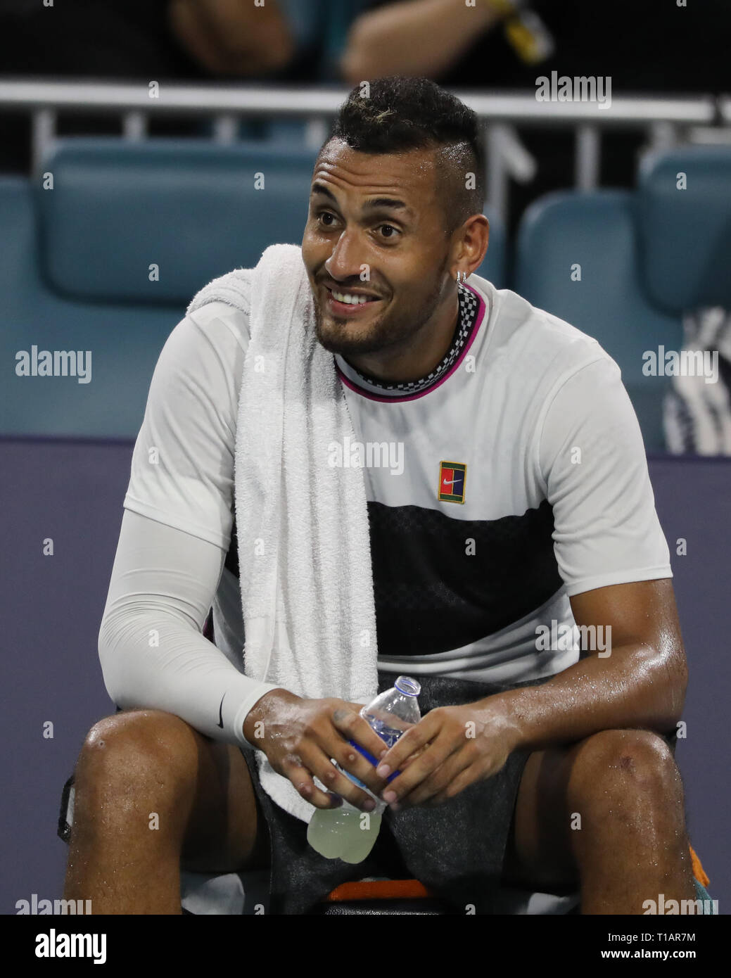 Giardini di Miami, Florida. Il 24 marzo 2019. Nick Kyrgios il giorno 7 del Miami Open presentato da Itau all'Hard Rock Stadium il 24 marzo 2019 nei giardini di Miami, Florida Persone: Nick Kyrgios Credito: tempeste Media Group/Alamy Live News Foto Stock