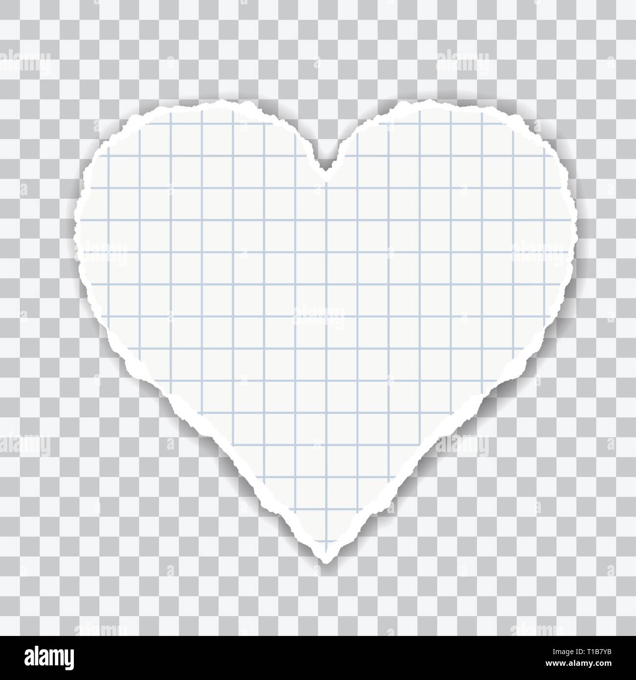 Illustrazione realistica dei residui di carta quadrettata in forma di cuore. Isolato su sfondo trasparente - vettore Illustrazione Vettoriale