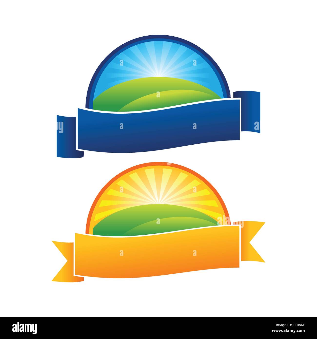 Agriturismo Collina natura Ribbon emblema simbolo Vettore Graphic Logo Design set di modelli Illustrazione Vettoriale