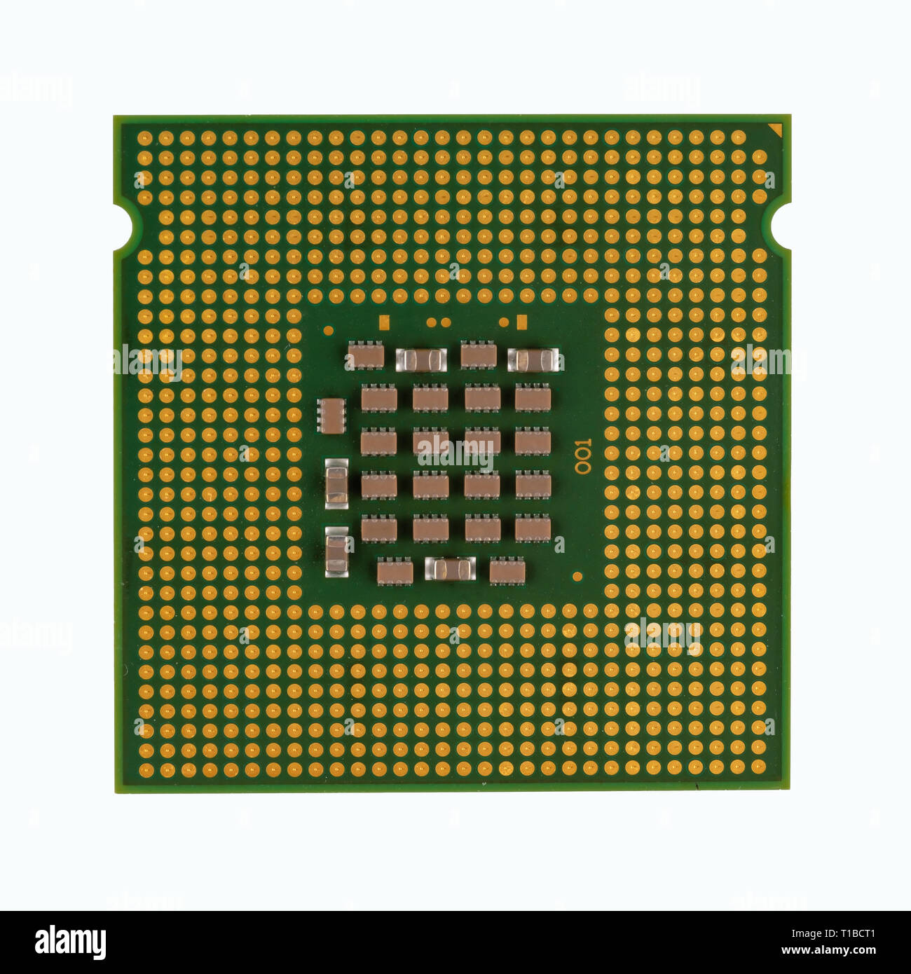 CPU (Central Processing Unit) del computer. Vista dall'alto. Isolato su bianco. Foto Stock