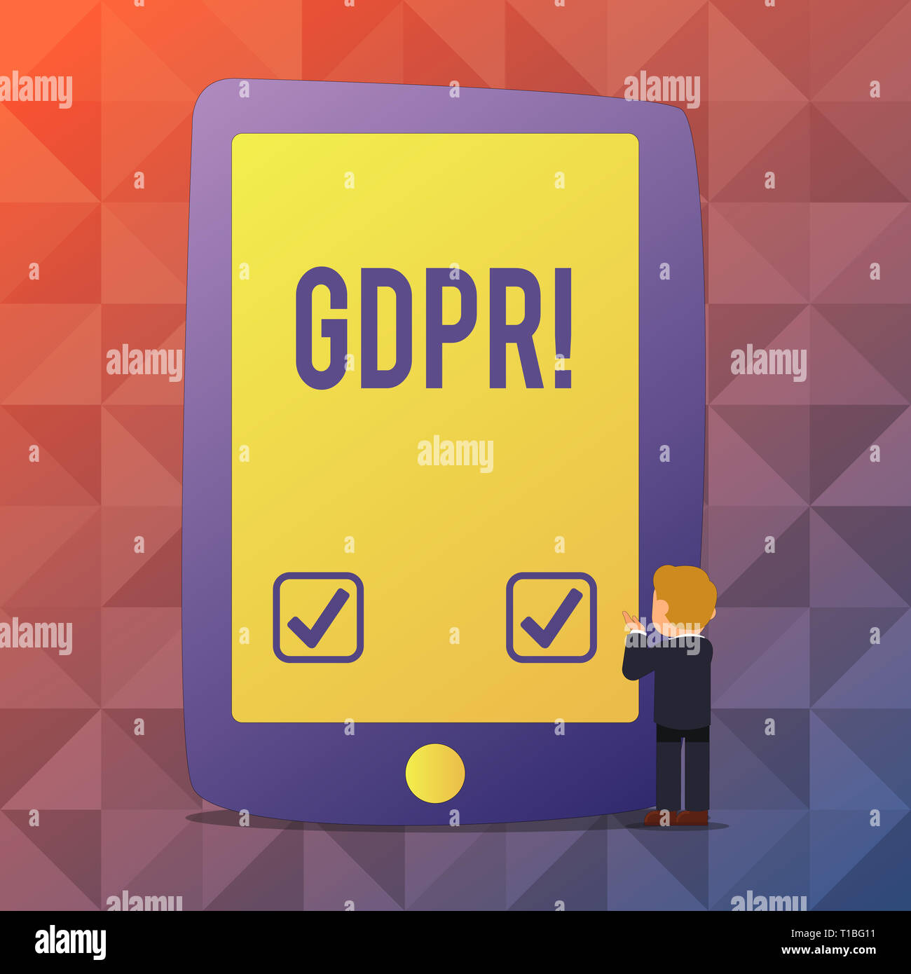 Parola di scrittura di testo il PILR. Business photo presentazione generale della protezione dei dati il Regolamento sulla privacy leggi UE imprenditore di conformità in piedi e gesticolando fac Foto Stock