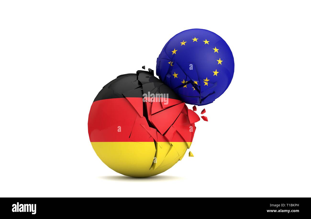 La Germania e l'Unione europea le sfere politiche smash insieme. 3D Render Foto Stock