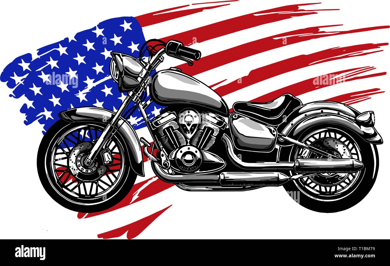 Disegnata ed inchiostrata vintage American Chopper motociclo Illustrazione Vettoriale