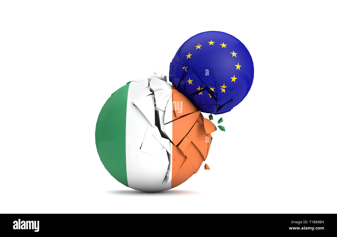 Irlanda e Unione europea sfere politiche smash insieme. 3D Render Foto Stock
