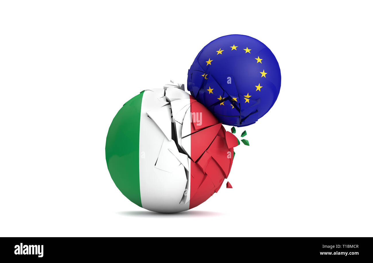 Italia e Unione europea sfere politiche smash insieme. 3D Render Foto Stock