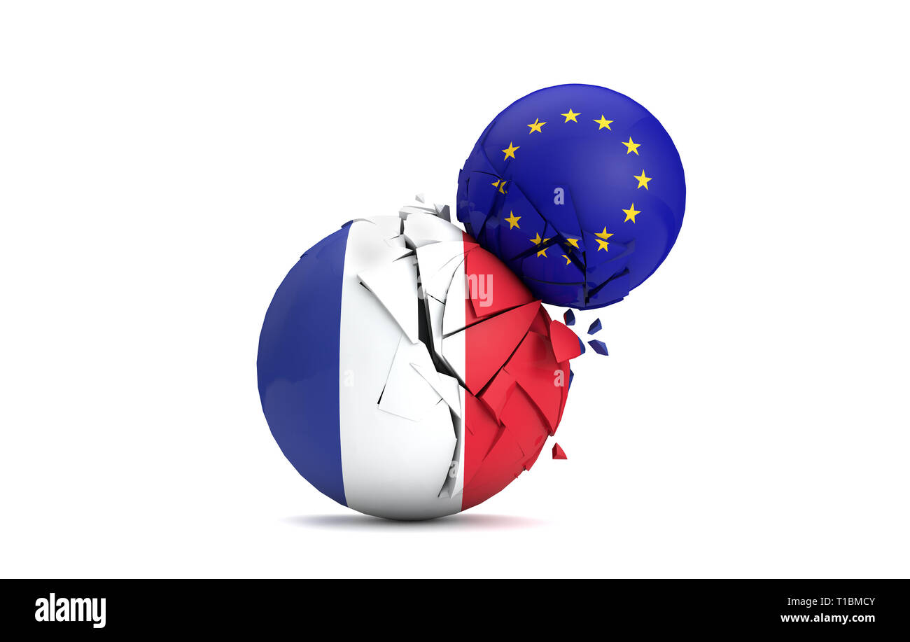 La Francia e l'Unione europea le sfere politiche smash insieme. 3D Render Foto Stock