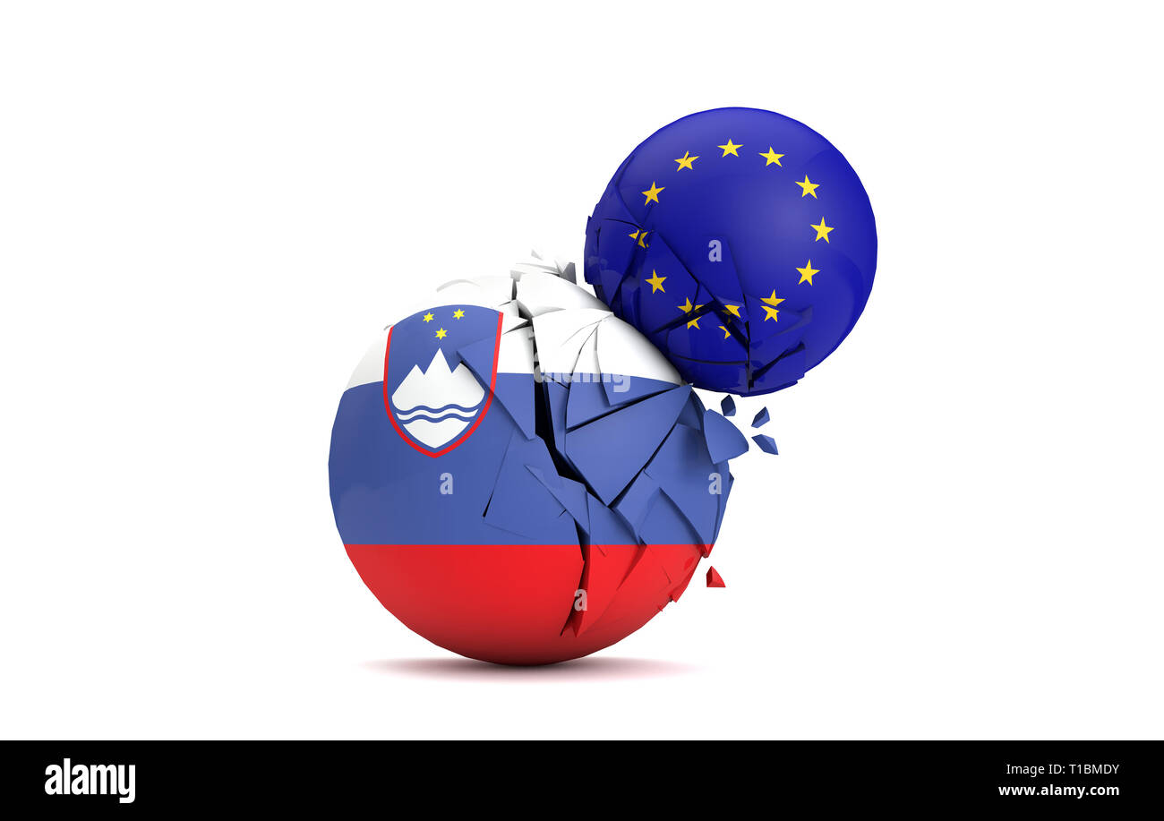 La Slovenia e l'Unione europea le sfere politiche smash insieme. 3D Render Foto Stock