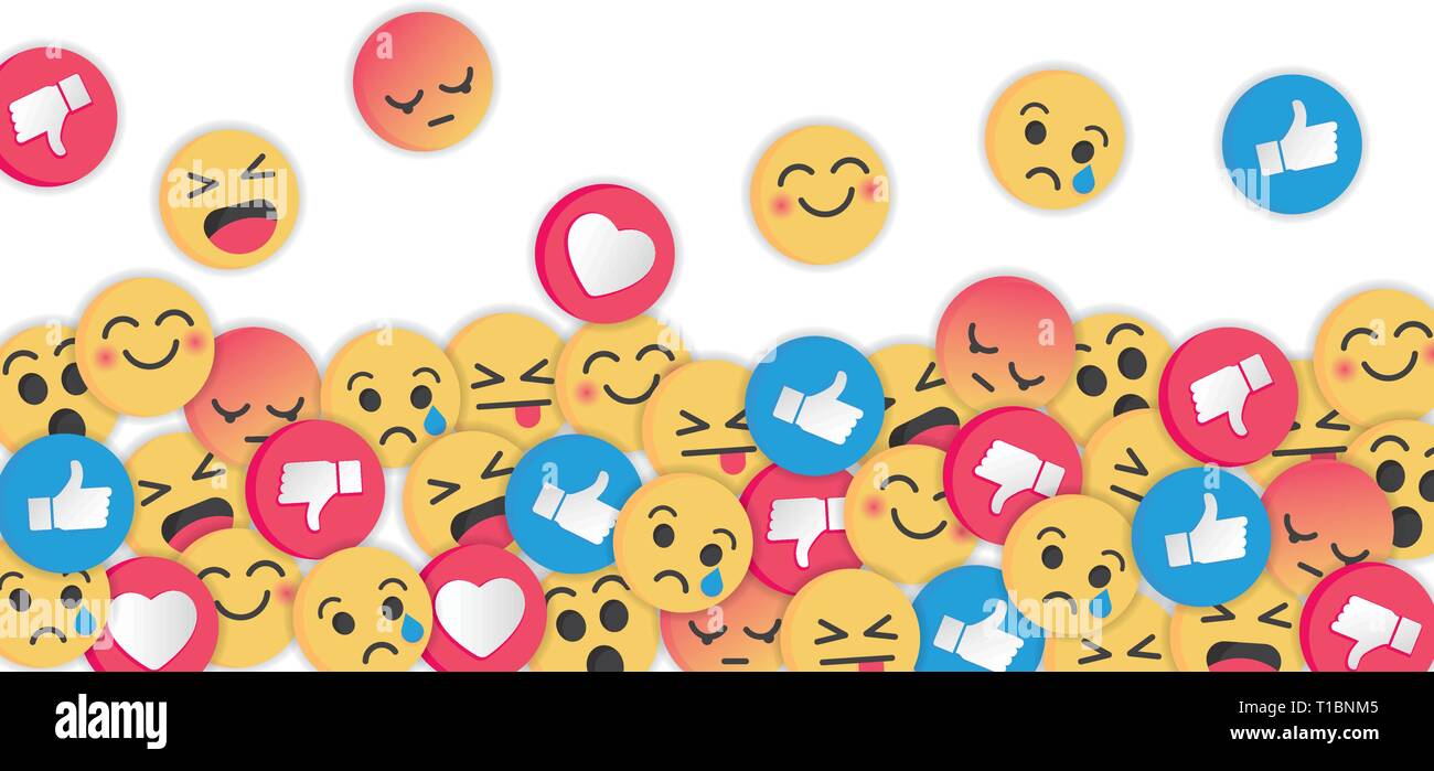Moderno design emoji su sfondo bianco. Rete sociale emoticon illustrazione vettore. Illustrazione Vettoriale