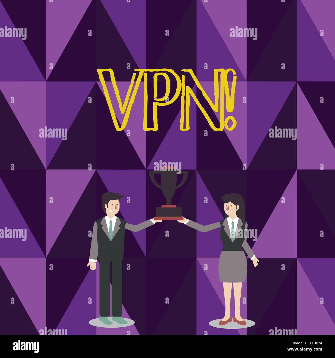 Parola di scrittura di testo VPN. Business photo vetrina virtuale protetta la rete privata attraverso il dominio riservato protetto l uomo e la donna nel Business Suit H Foto Stock