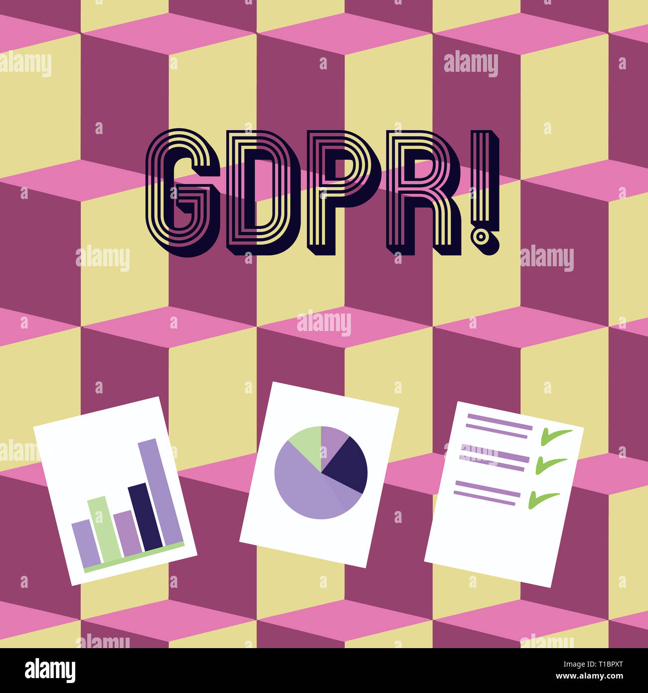 La scrittura della nota mostra il PILR. Concetto di affari generali per la protezione dei dati il Regolamento privacy leggi UE rispetto alla presentazione di Bar, Dati e Grafico a torta Foto Stock