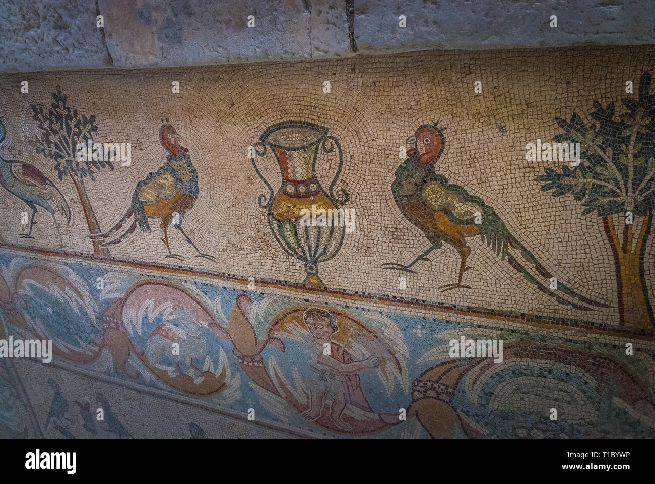 Mosaico nella Chiesa degli Apostoli (Madaba), Giordania Medio Oriente Foto Stock