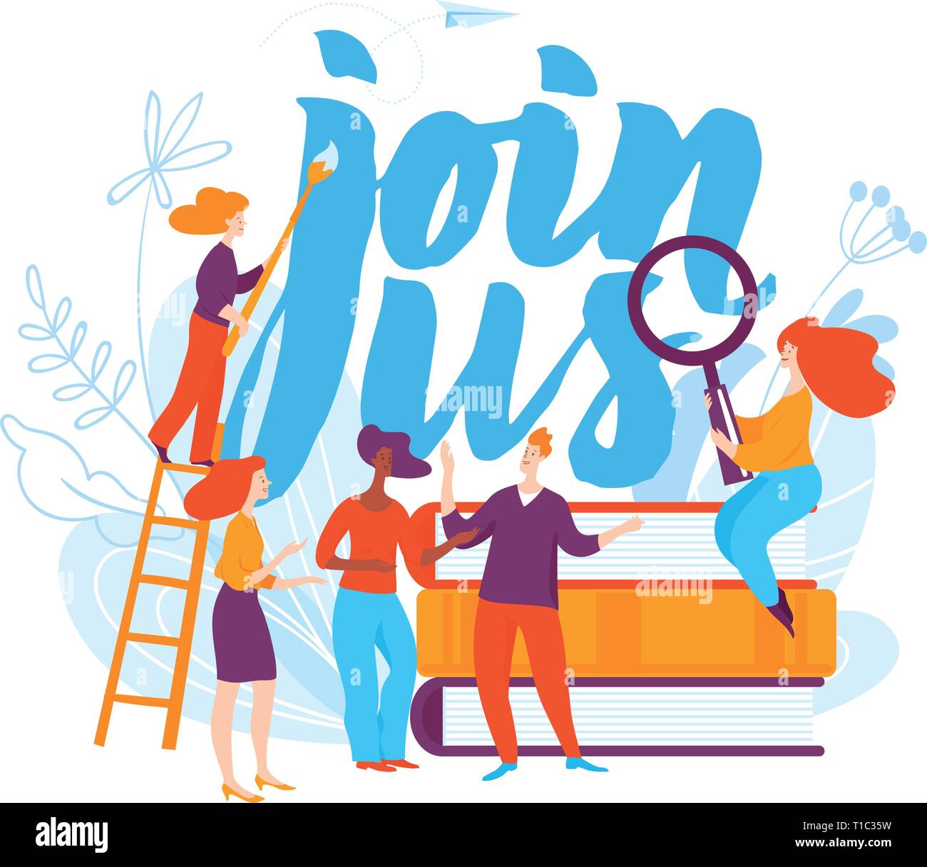 Vector unirsi a noi concetto illustrazione di business con il lavoro di persone. La ricerca umana illustrazione. Illustrazione Vettoriale