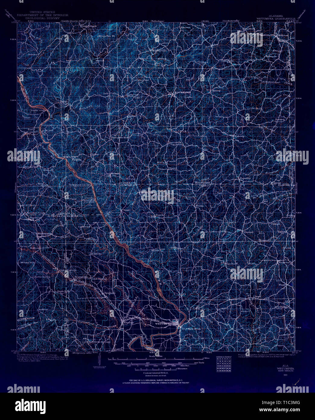 USGS TOPO Map Alabama AL Wetumpka 305899 1901 125000 invertiti Foto Stock