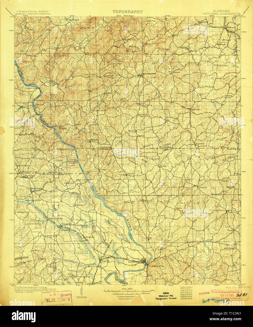 USGS TOPO Map Alabama AL Wetumpka 305900 1903 125000 Foto Stock