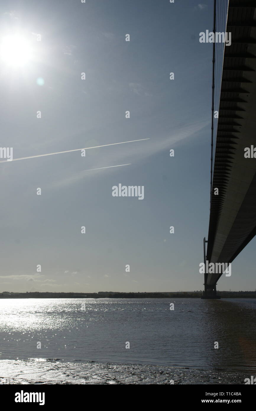 Humber Bridge, Regno Unito più lunga del singolo-span ponte di sospensione Foto Stock