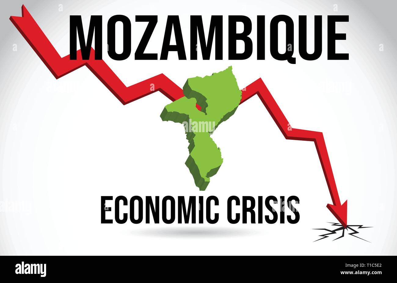 Mappa di Mozambico crisi finanziaria del crollo economico del mercato globale di Crash Meltdown illustrazione vettoriale. Illustrazione Vettoriale