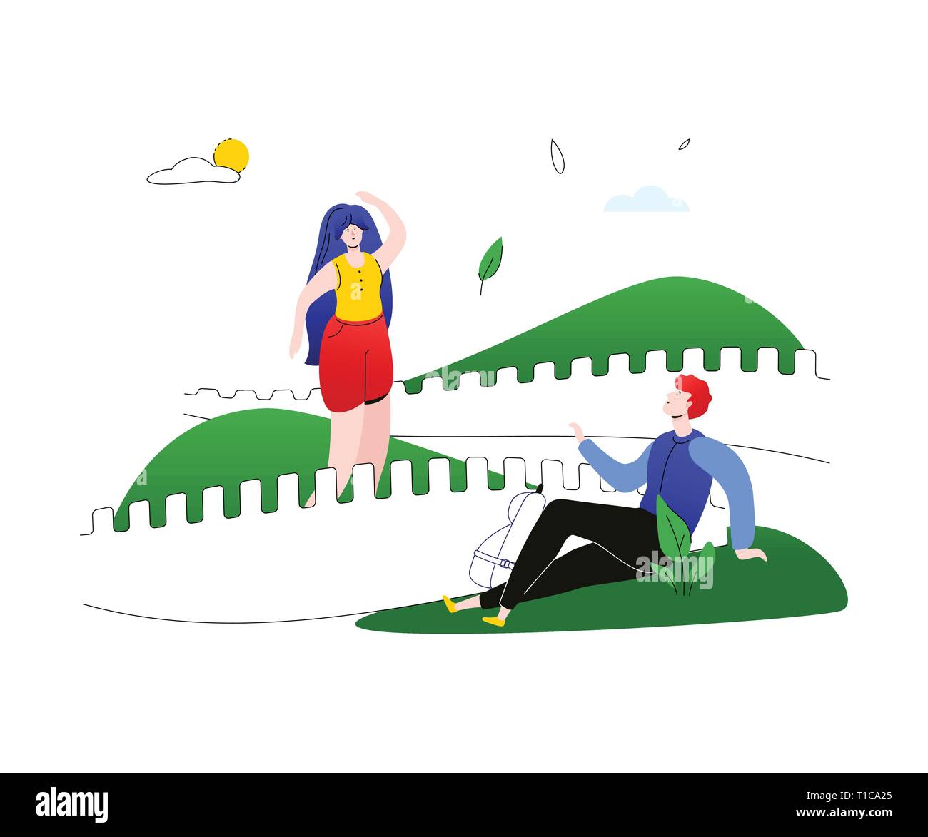 Visita in Cina - piatto colorato stile design illustrazione Illustrazione Vettoriale