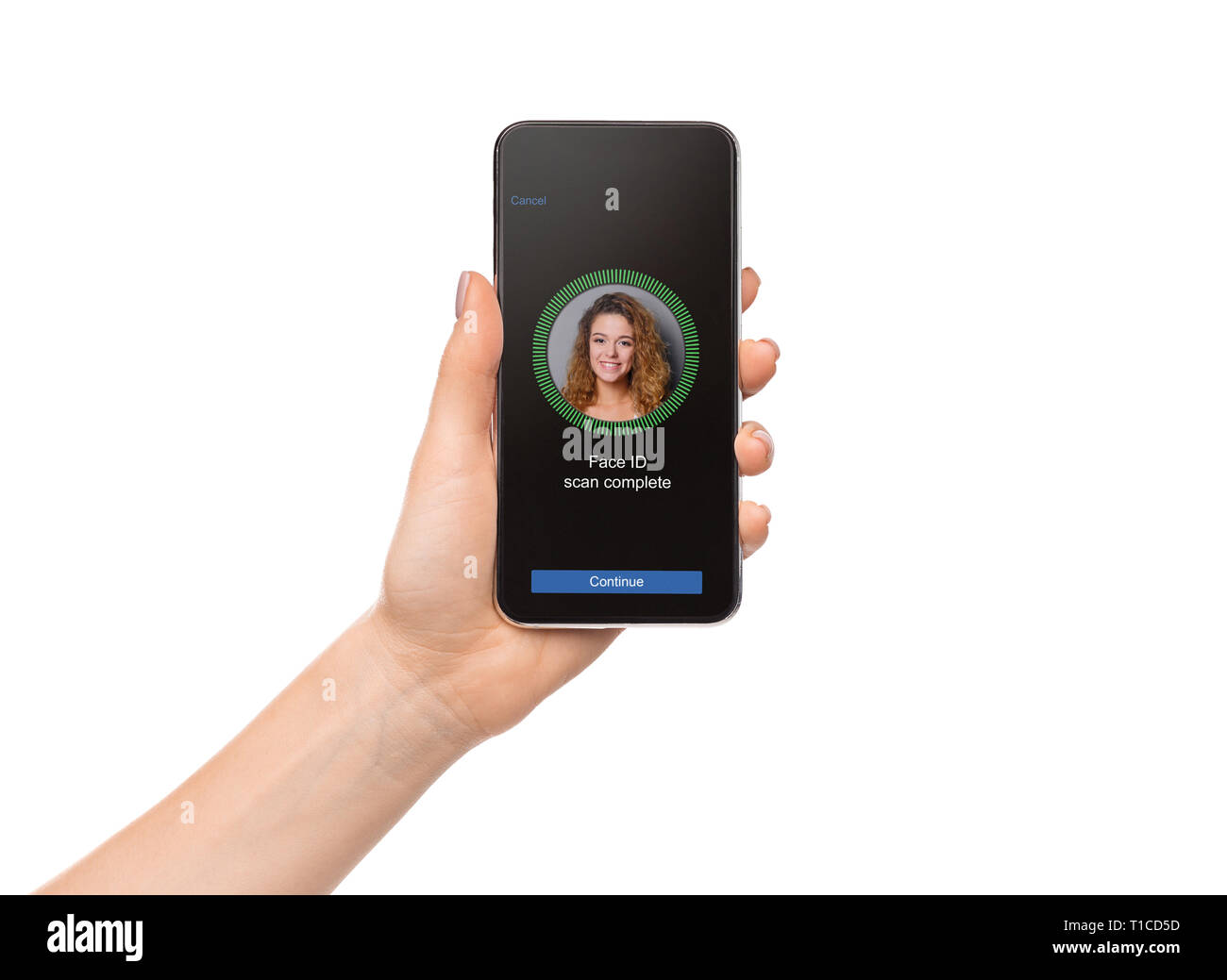 La faccia di identificazione con la scansione software faccia sullo smartphone Foto Stock