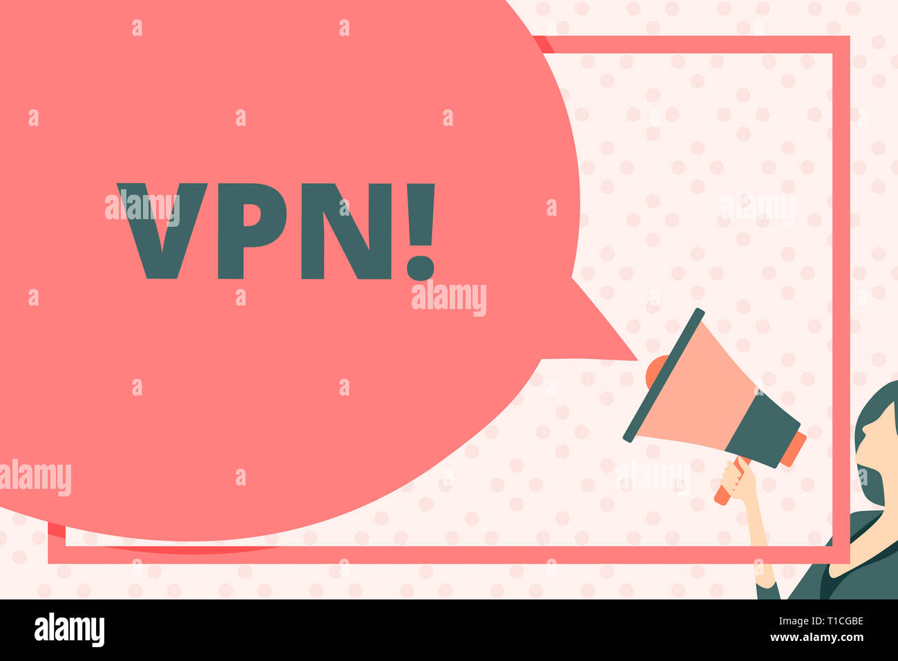 La grafia la scrittura di testo VPN. Foto concettuale fissato rete privata virtuale attraverso il dominio riservato protetto vuoto enorme discorso bolla Round Sha Foto Stock