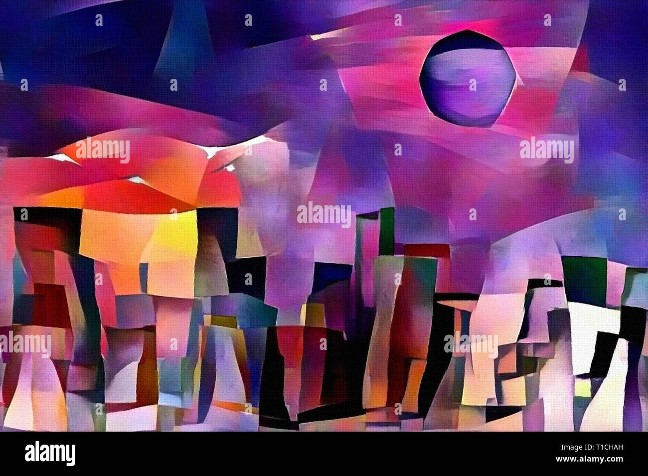 Moderna pittura astratta. Città di sogno Foto Stock