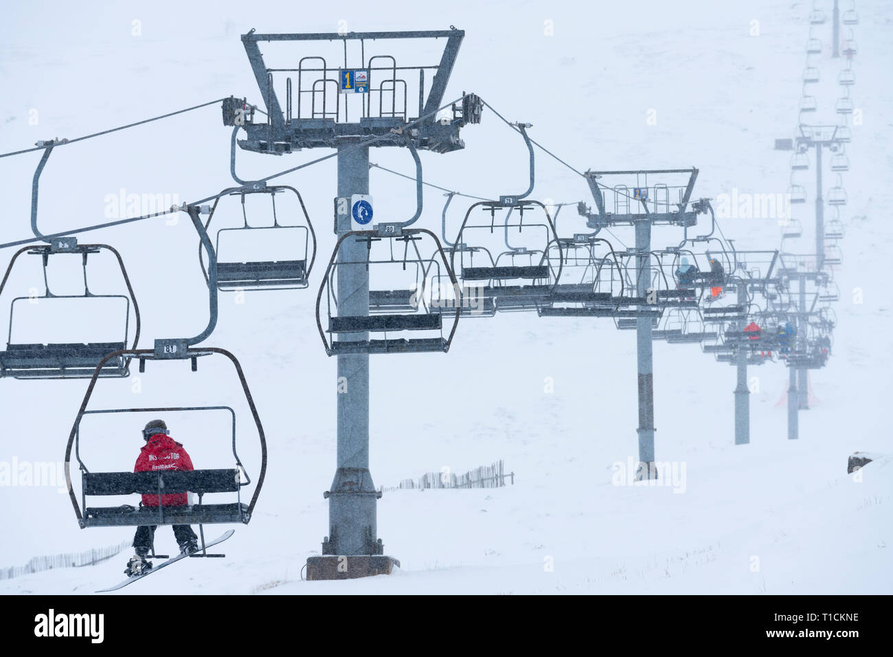 Glenshee, Scotland, Regno Unito. 16 marzo, 2019. Neve sulla terra alta in Scozia intende condizioni per lo sci a Glenshee Ski Centre in Aberdeenshire era buona e h Foto Stock