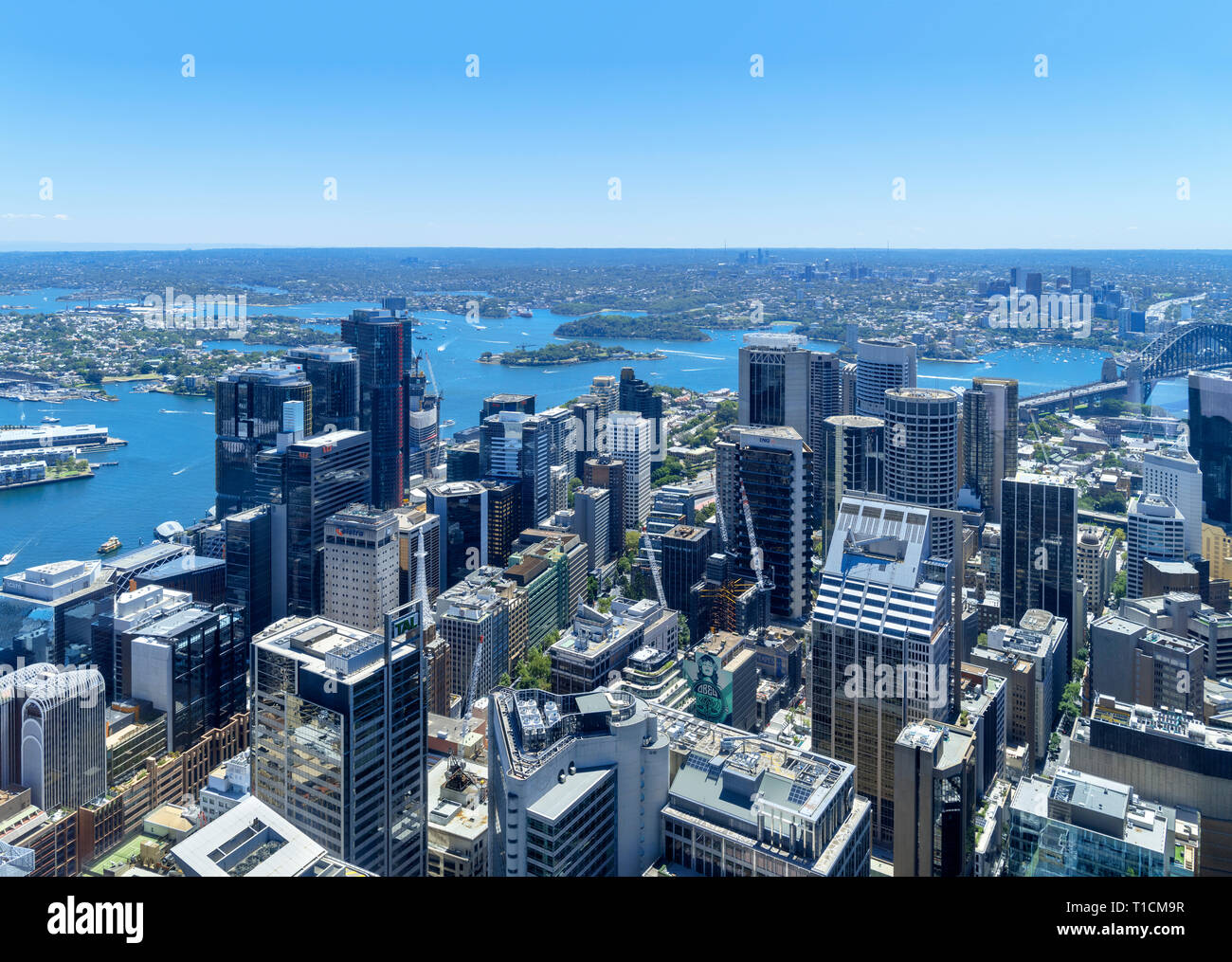 Vista dalla Torre di Sydney occhio sopra il quartiere centrale degli affari (CBD), Sydney, Australia Foto Stock
