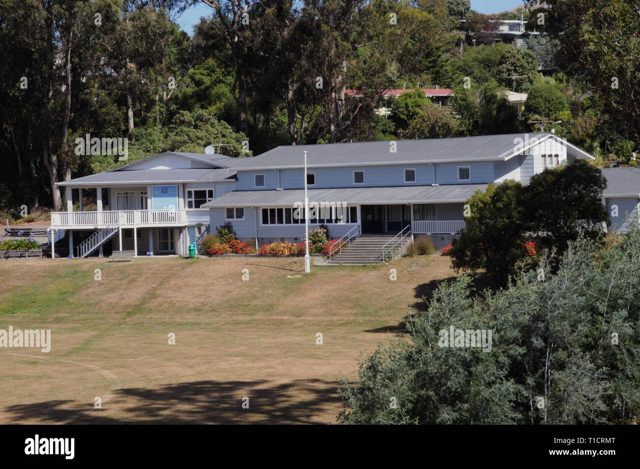 Stoddart Cottage a Porto di Diamante vicino a Christchurch Nuova Zelanda. Esso è stato registrato come una categoria 1 Struttura del patrimonio. Foto Stock