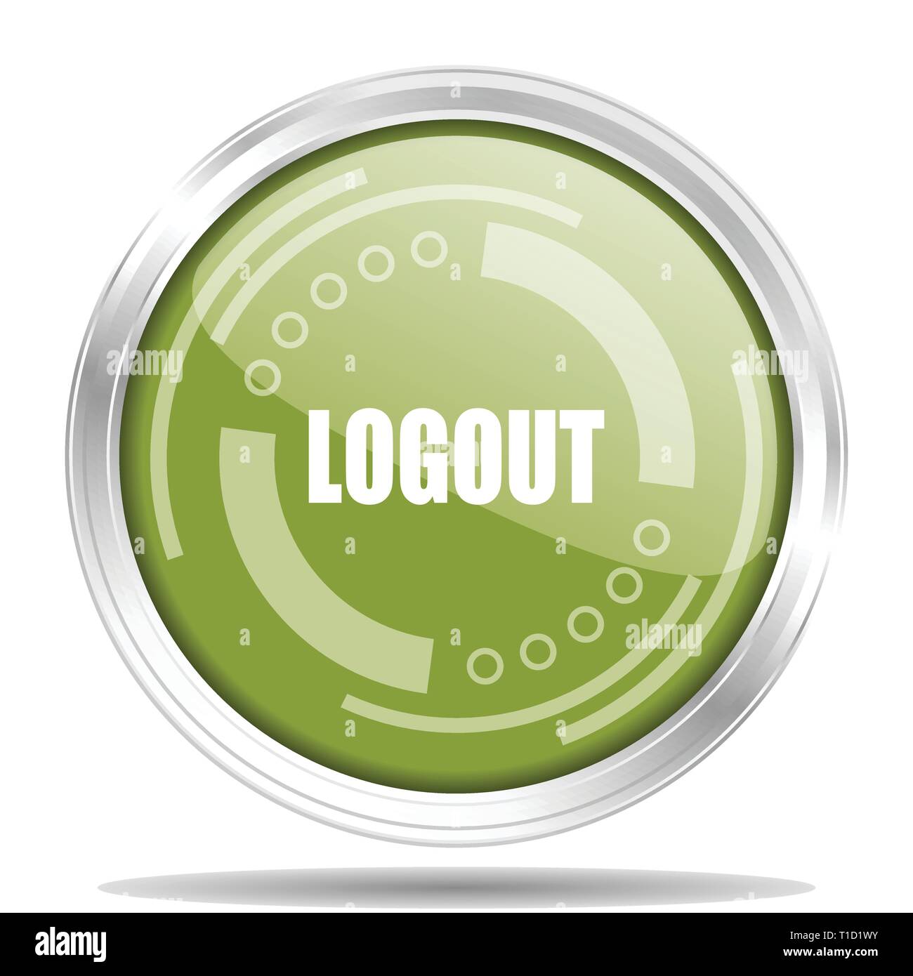 Logout argento metallizzato bordo cromato round icona web, illustrazione vettoriale per webdesign e applicazioni mobili isolati su sfondo bianco Illustrazione Vettoriale
