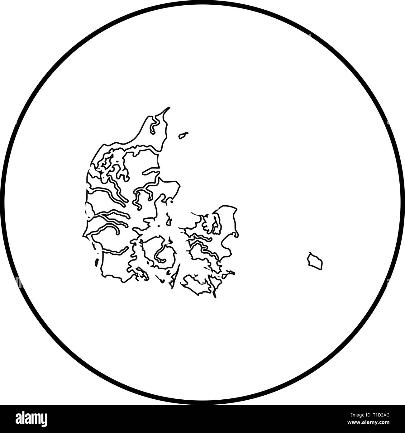 Mappa di Danimarca icona profilo colore nero vettore in cerchio intorno illustrazione stile piatto semplice immagine Illustrazione Vettoriale