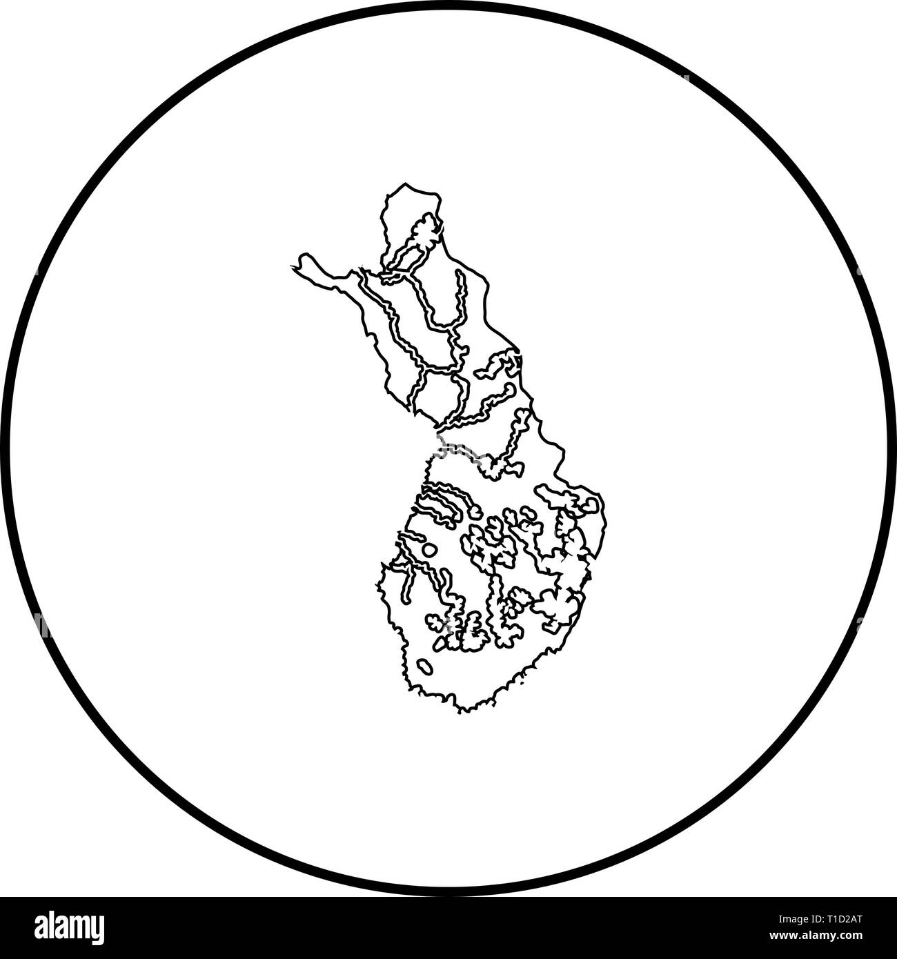 Mappa di Finlandia icona profilo colore nero vettore in cerchio intorno illustrazione stile piatto semplice immagine Illustrazione Vettoriale