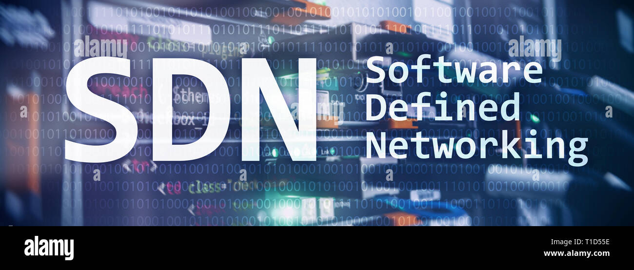 SDN, Software definito il concetto di rete sul server moderne sfondo in camera Foto Stock