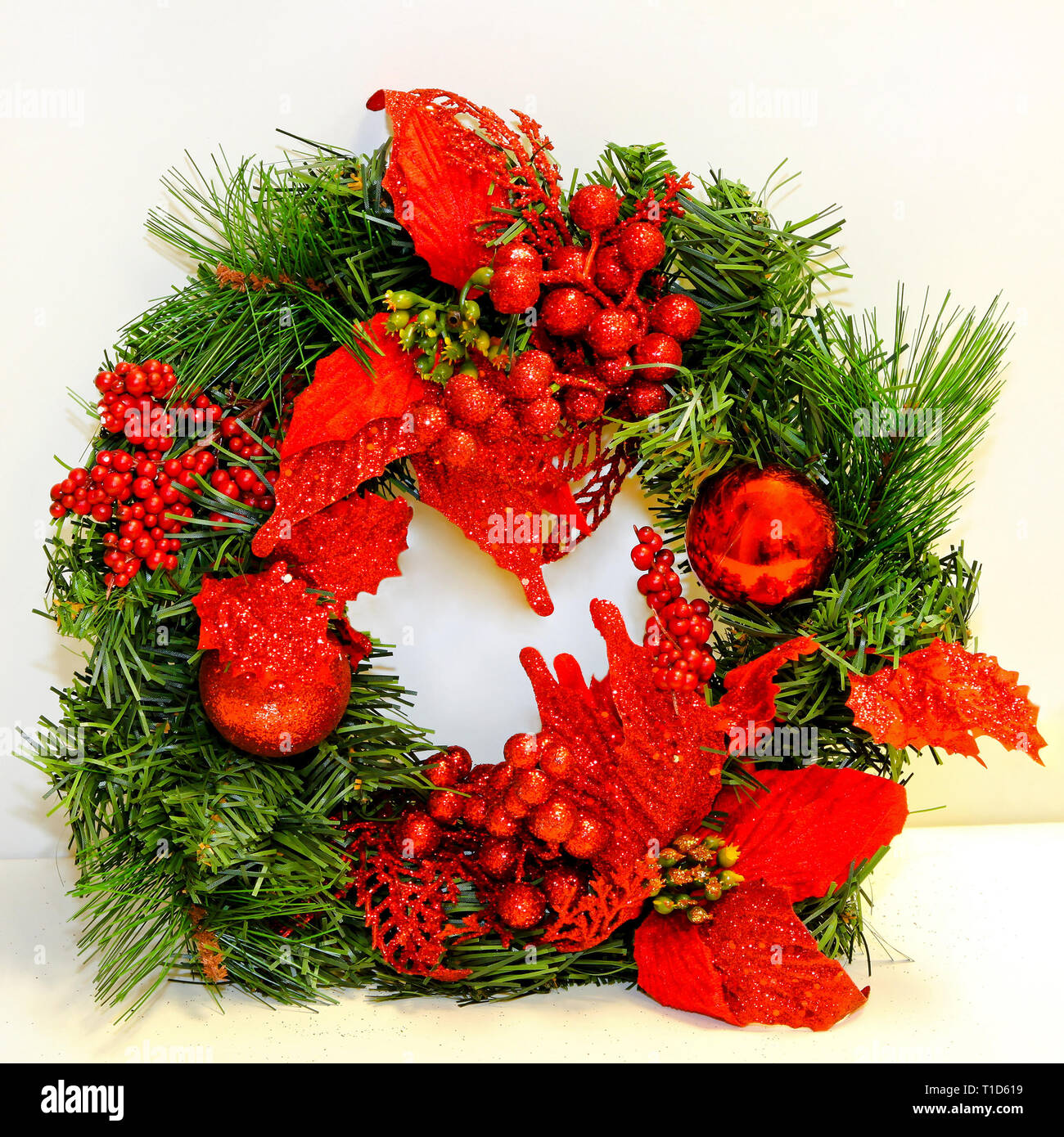 Immagine ravvicinata di rosso ghirlanda di Natale Foto Stock