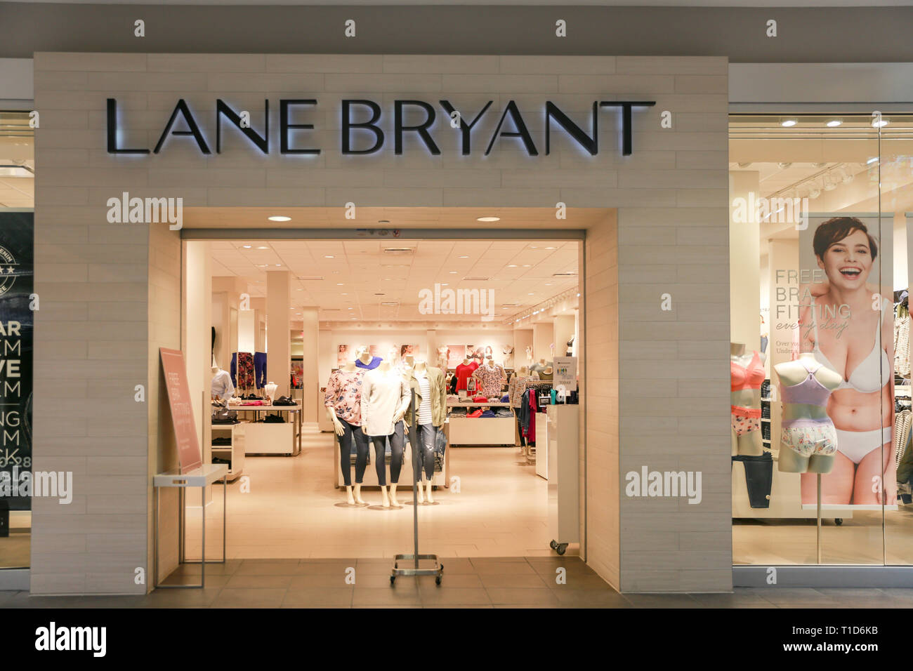 Lawrence Township New Jersey, febbraio 24, 2019:Lane Bryant è una catena di vendita al dettaglio di negozi che offre dimensioni plus abbigliamento per le donne - Immagine Foto Stock